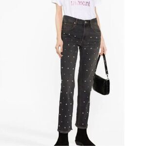 NWT Isabel Marant Pearl Bead Embellished Straight Leg Jeans Black Sz 36/ Small